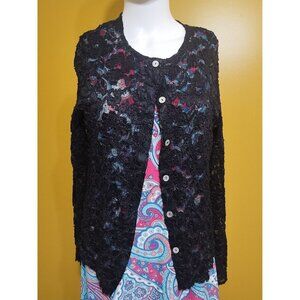 Tiramisu Long Sleeve Sheer Floral Lace Black Cardigan L Coquette Whimsygoth